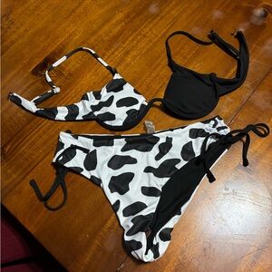 SHEIN Black and White Cow Print Bikini
